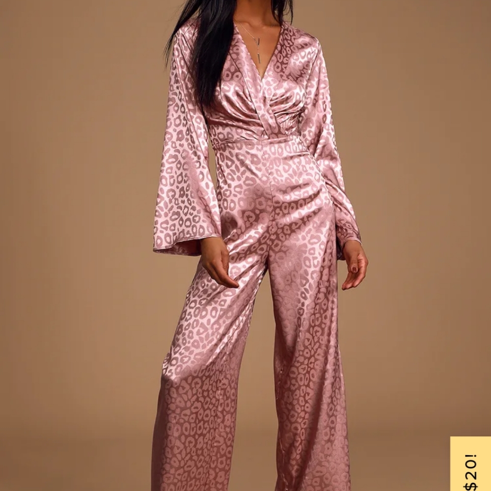 Lulu's Untamed Dame Dusty Lavender Leopard Print Satin Jumpsuit